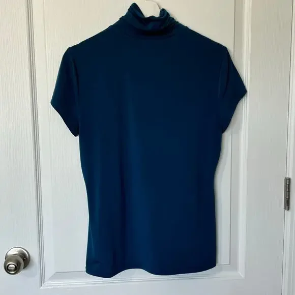 Alfani Wms Mock Neck Teal Blue Jersey Knit Top Size M Layering Minimalist Career - Picture 2 of 7